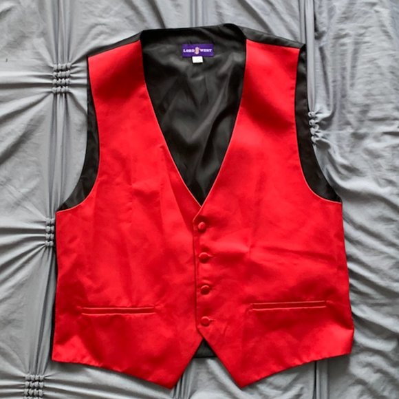 Red Satin Button-up Vest - Picture 2 of 3
